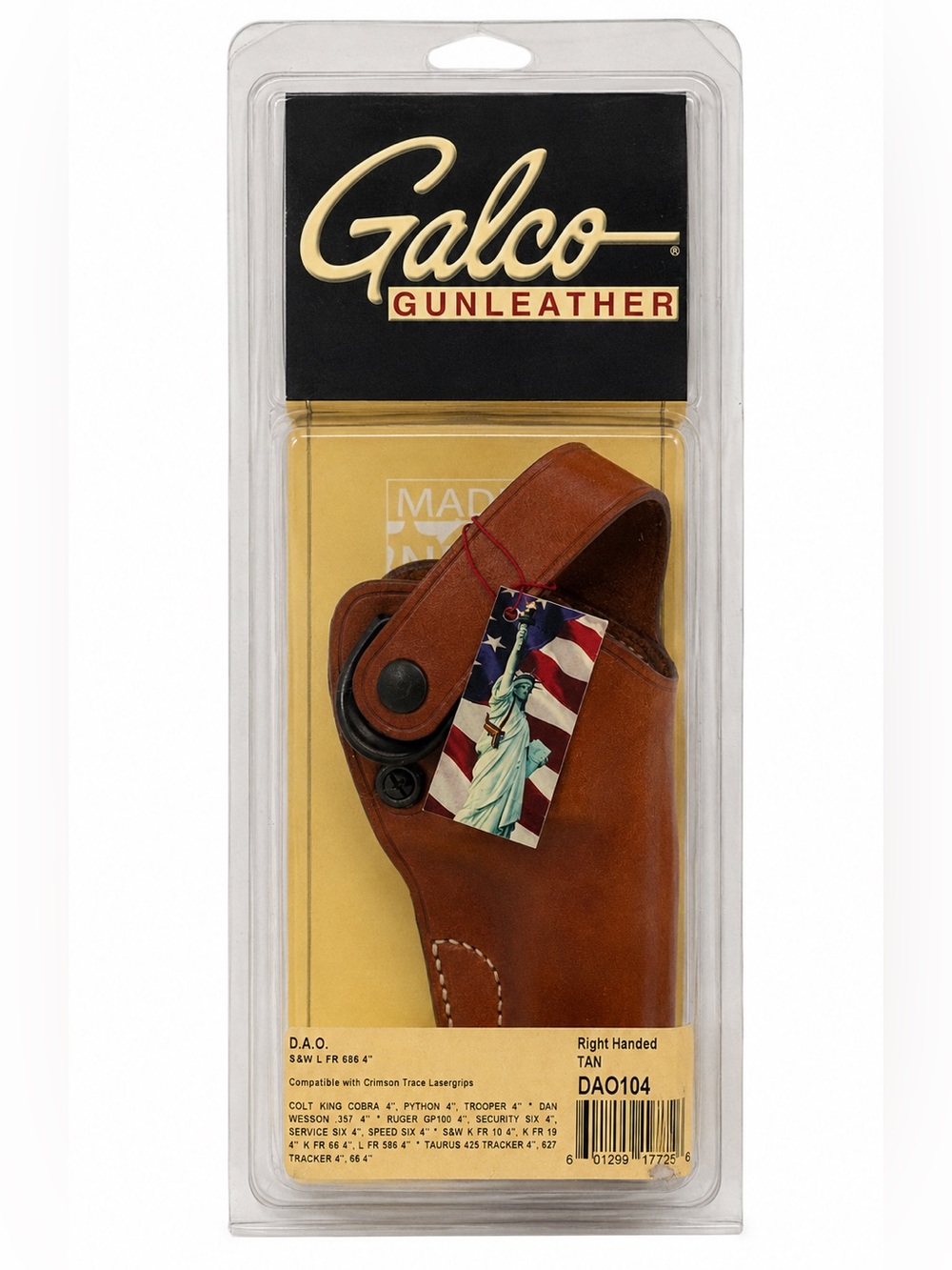 New NIP Galco Tan DA0104 Right Hand Straight Draw Leather Holster 4" Compatible